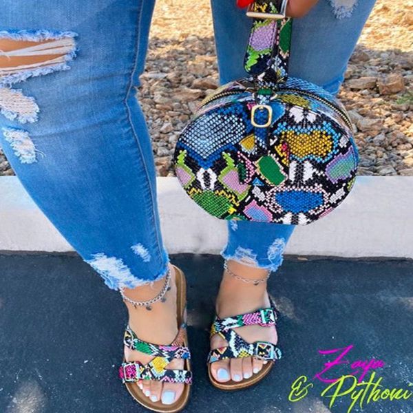 camouflage shoes female color snakeskin slippers summer flat flip-flops beach sandals outdoor leisure slides1, Black